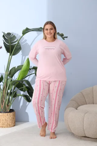 Pijama damă big size roz, imprimeu Believe in Yourself, 100% bumbac