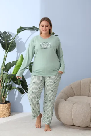 Pijama damă big size verde, imprimeu Just Lovely, 100% bumbac hover