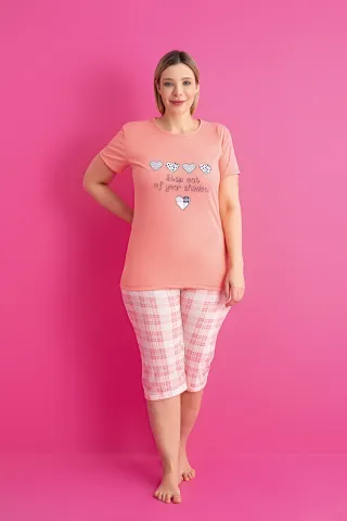 Pijama damă bumbac mărime mare – Set 2 piese: tricou + pantaloni 3/4 imprimeu step out of your shadow