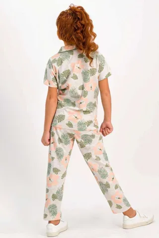 Pijama pentru copii cu cămașă și pantaloni lungi, imprimeu exotic hover