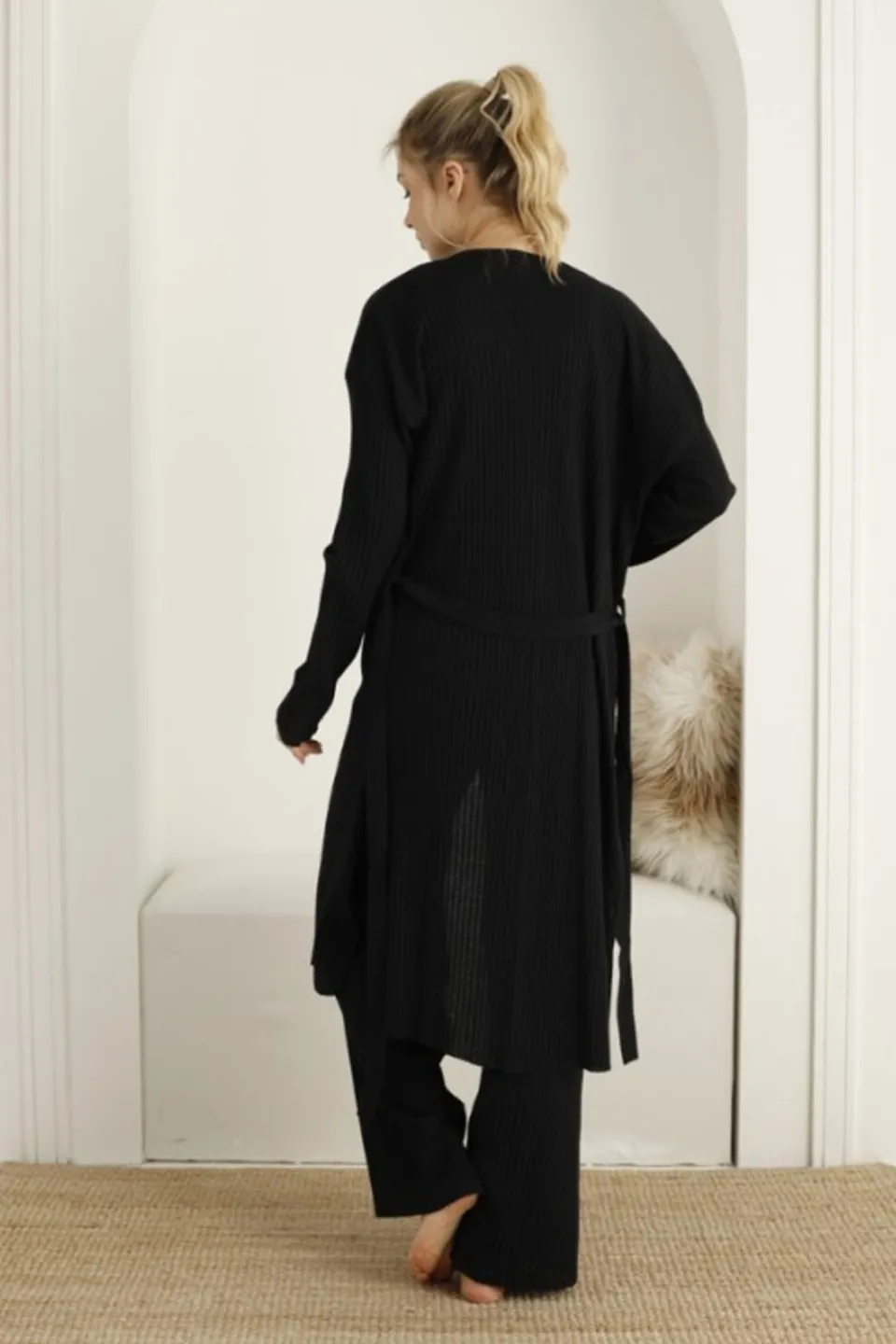 Pijama damă cu halat, culoare negru, imprimeu Cool - 2