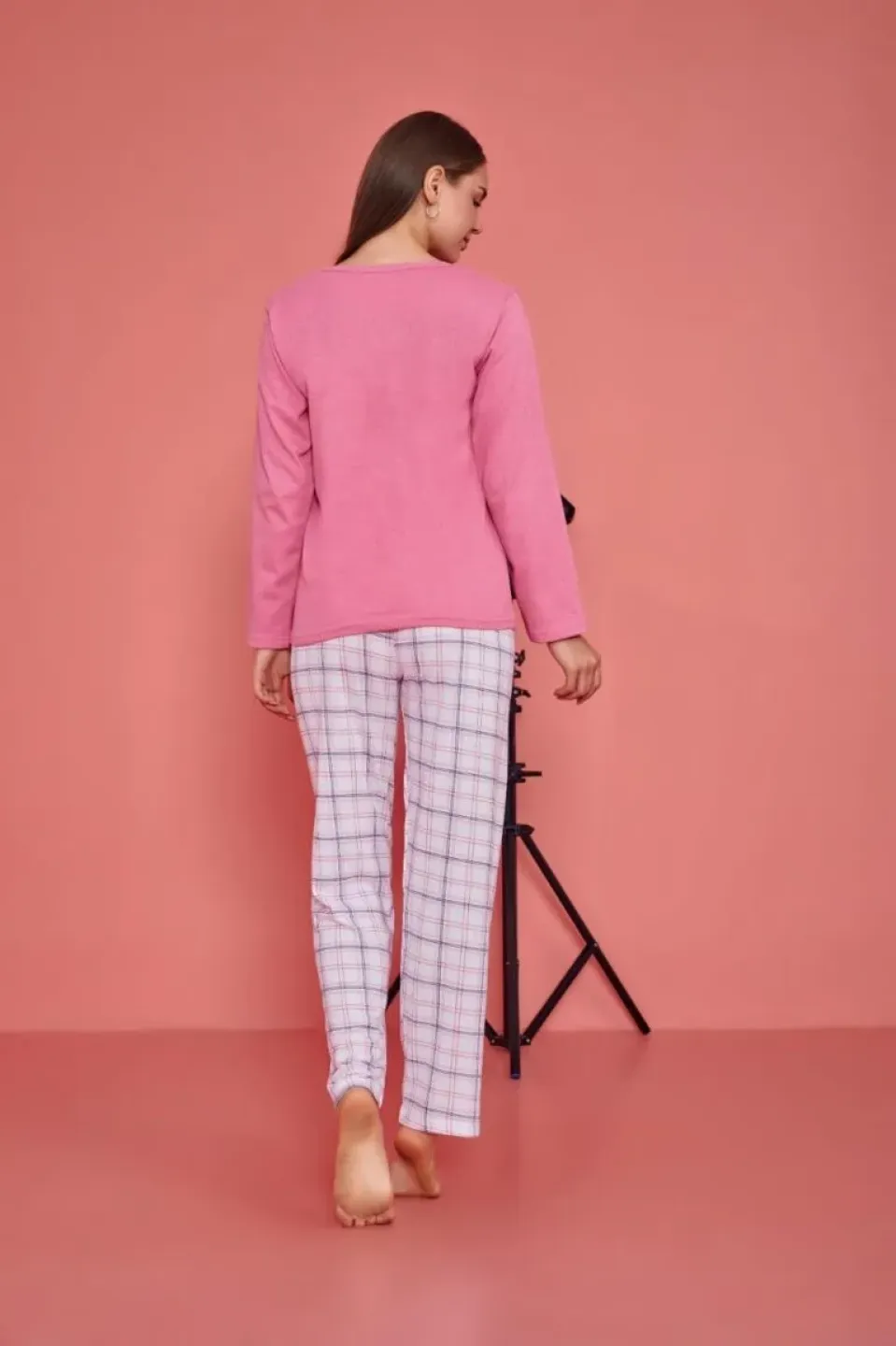 Pijama damă, cu mânecă lungă și pantaloni lungi din bumbac, imprimeu Cool Bow - 2