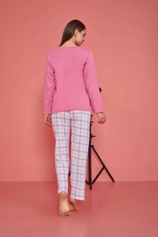 Pijama damă, cu mânecă lungă și pantaloni lungi din bumbac, imprimeu Cool Bow hover