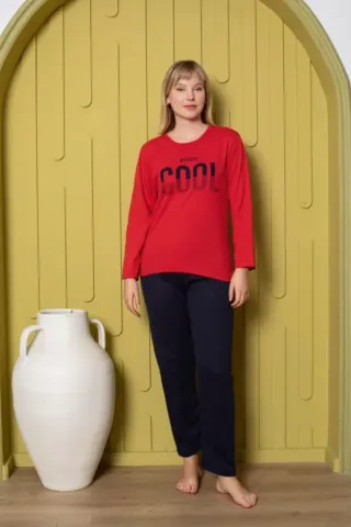 Pijama damă, cu mânecă lungă și pantaloni lungi din bumbac, imprimeu Cool