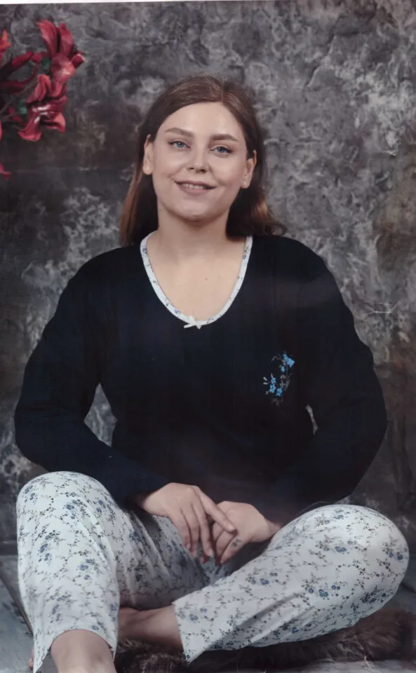 Pijama damă, cu mânecă lungă și pantaloni lungi din bumbac, imprimeu floral, albastru