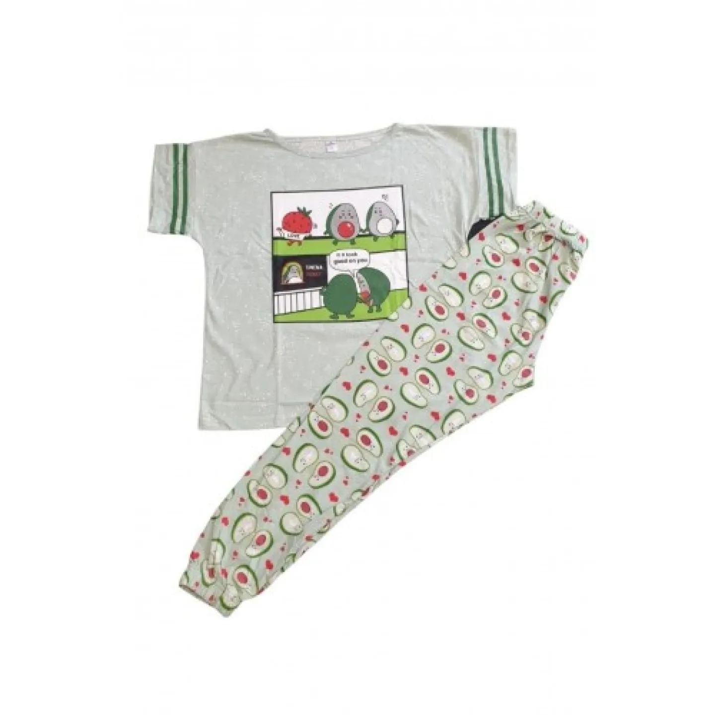 Pijama damă, cu mânecă scurtă  și pantaloni lungi din bumbac, imprimeu ,,Avocado'' - 1