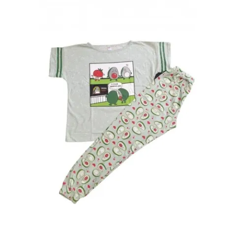 Pijama damă, cu mânecă scurtă  și pantaloni lungi din bumbac, imprimeu ,,Avocado''