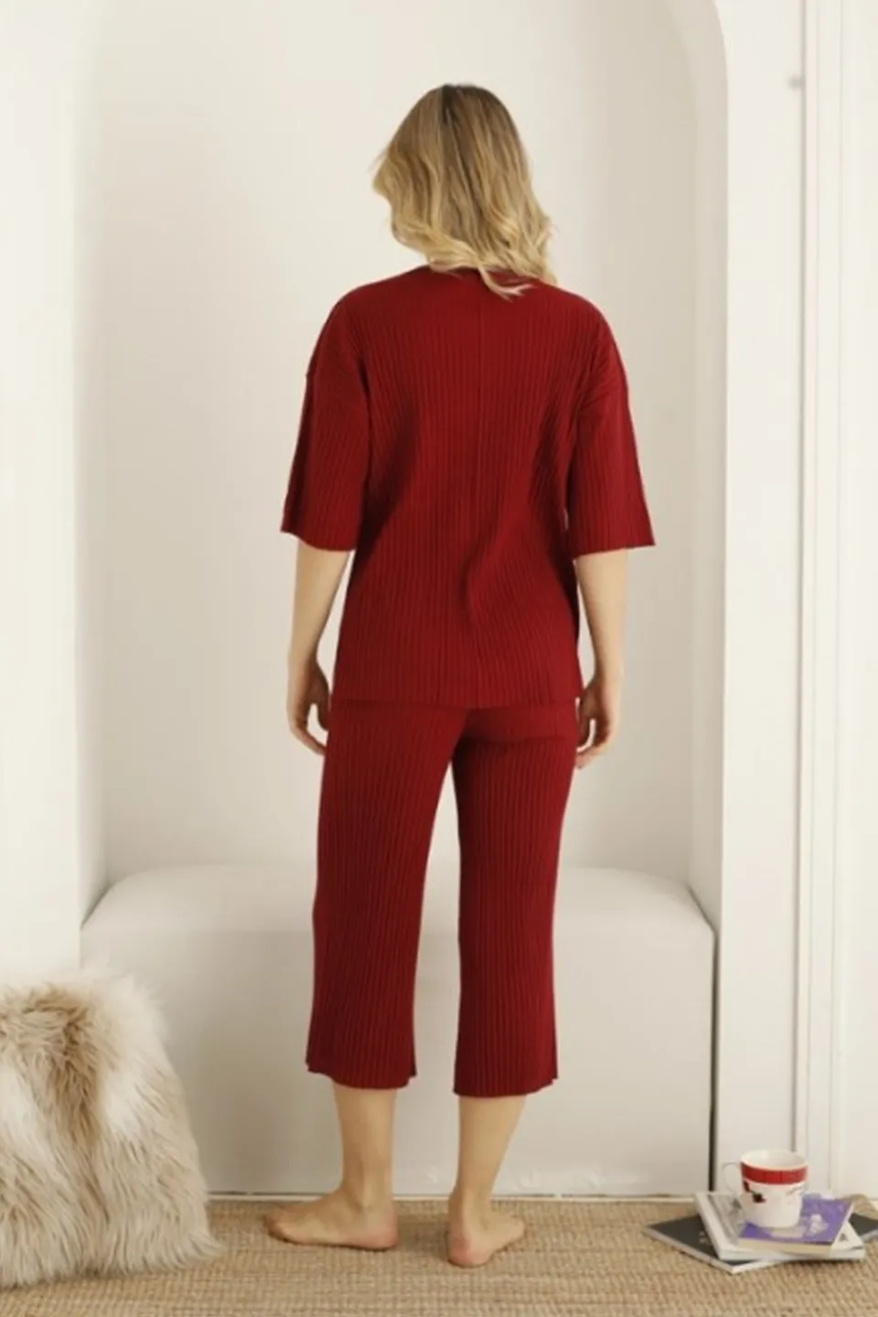 Pijama damă, culoare bordo, imprimeu Imperfect - 3