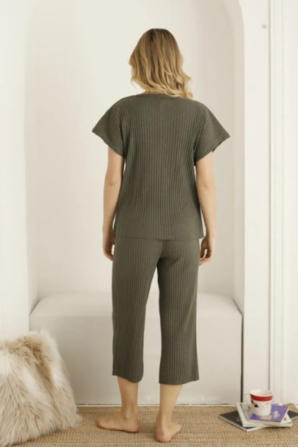 Pijama damă, culoare gri închis, imprimeu fluture - 3