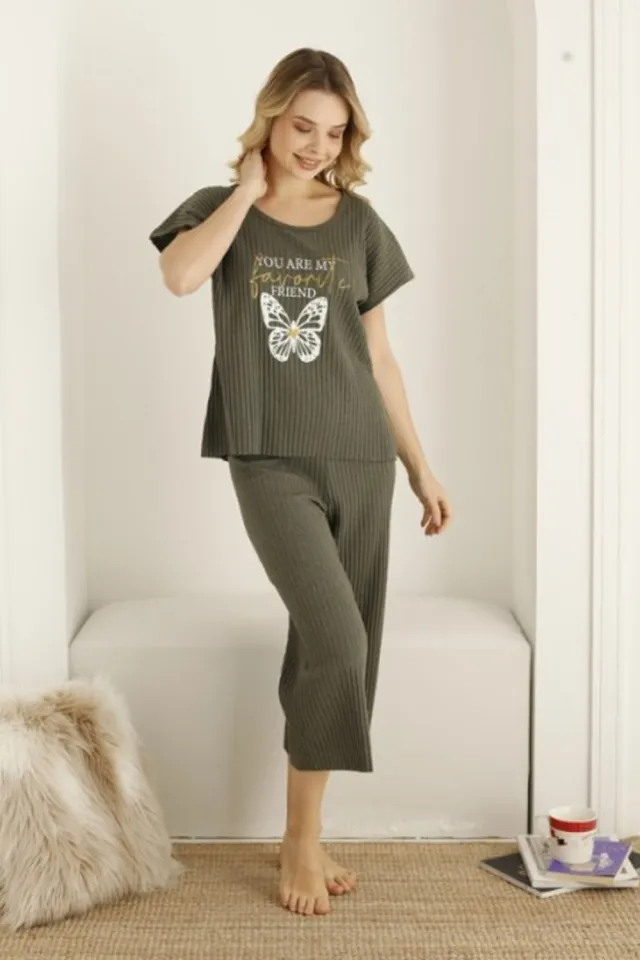 Pijama damă, culoare gri închis, imprimeu fluture