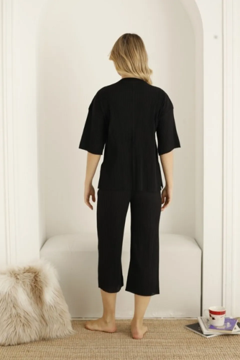 Pijama damă, culoare negru, imprimeu Imperfect - 3