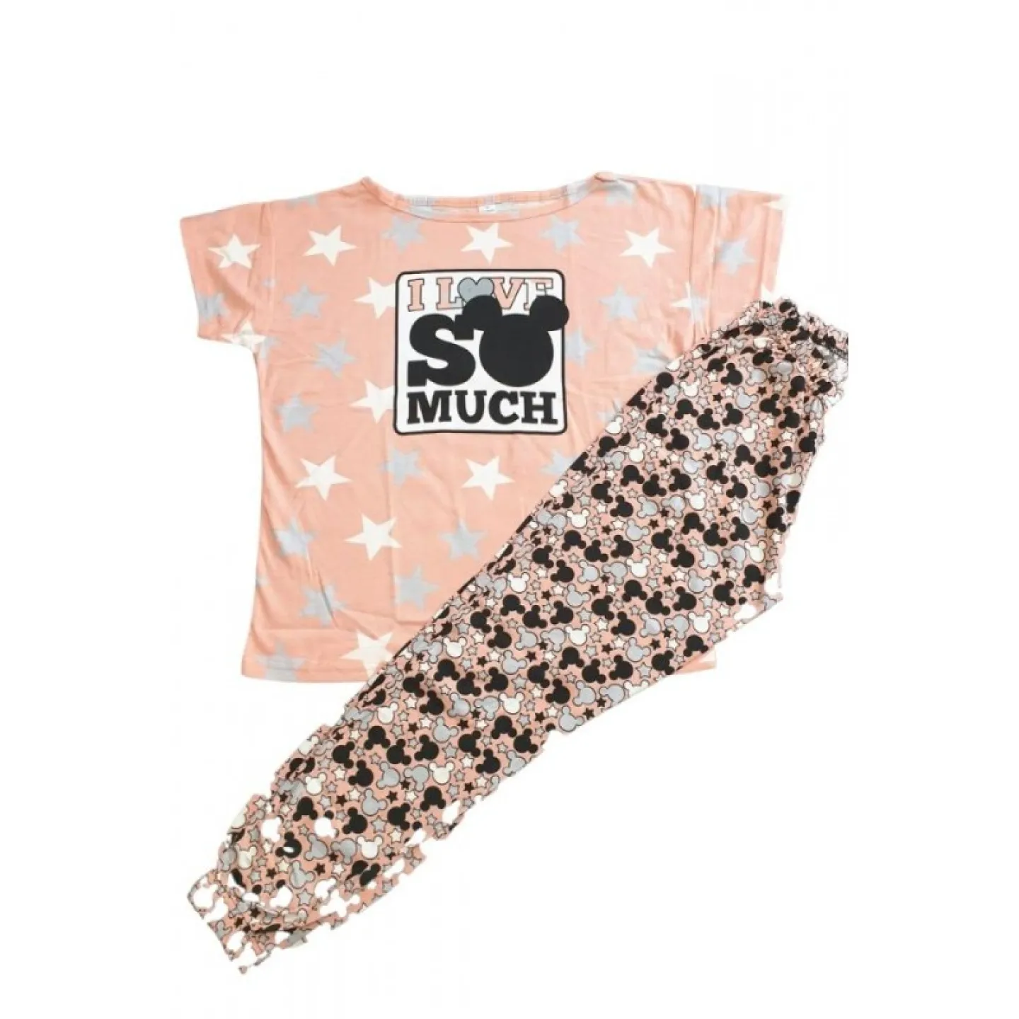 Pijama Dama din Bumbac cu Maneca Scurtă și Pantaloni Lungi – Set cu Imprimeu „I Love You So Much” - 1