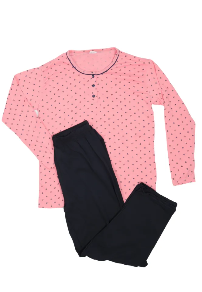 Pijama damă  din bumbac mânecă lungă și pantaloni lungi