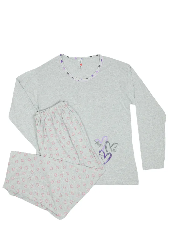 Pijama damă  din bumbac mânecă lungă și pantaloni lungi