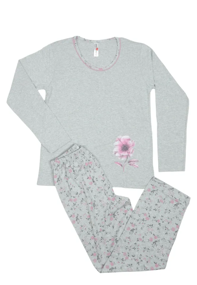 Pijama damă  din bumbac mânecă lungă și pantaloni lungi