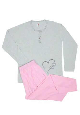 Pijama damă  din bumbac mânecă lungă și pantaloni lungi