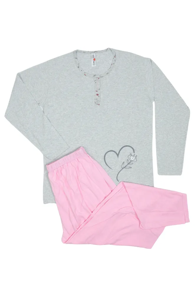 Pijama damă  din bumbac mânecă lungă și pantaloni lungi