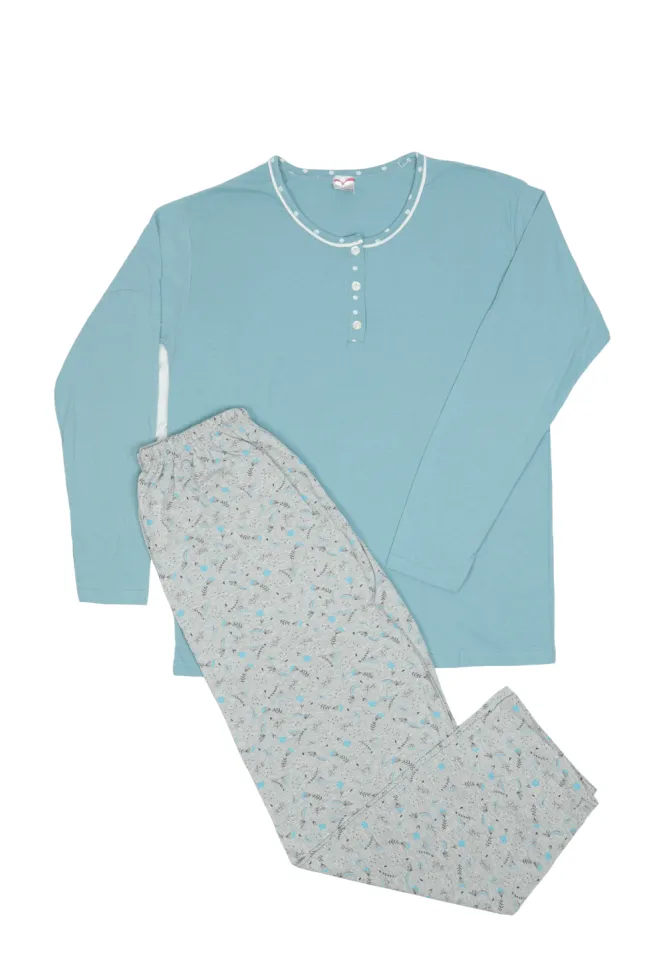 Pijama damă  din bumbac mânecă lungă și pantaloni lungi