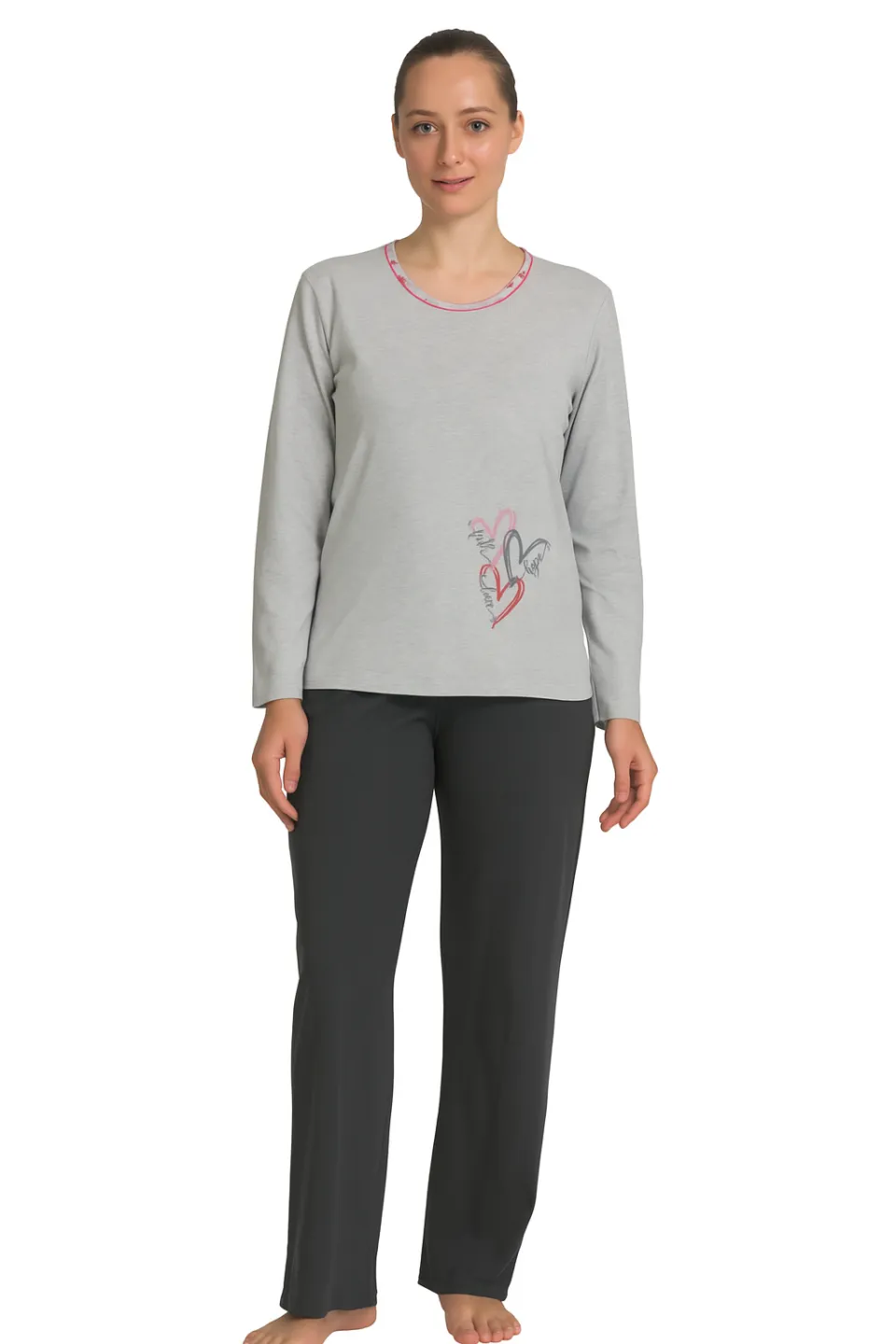 Pijama damă  din bumbac mânecă lungă și pantaloni lungi - 1