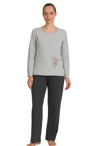 Pijama damă  din bumbac mânecă lungă și pantaloni lungi