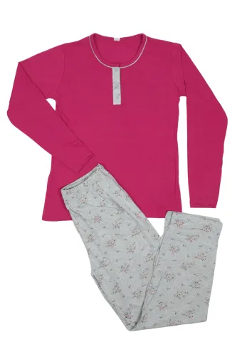 Pijama damă din bumbac mânecă lungă și pantaloni lungi