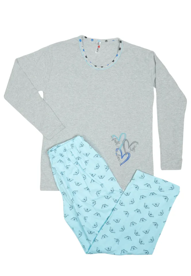 Pijama damă  din bumbac mânecă lungă și pantaloni lungi