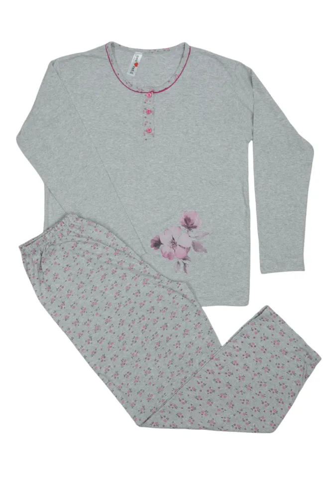 Pijama damă  din bumbac mânecă lungă și pantaloni lungi