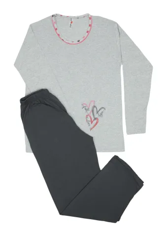 Pijama damă  din bumbac mânecă lungă și pantaloni lungi hover