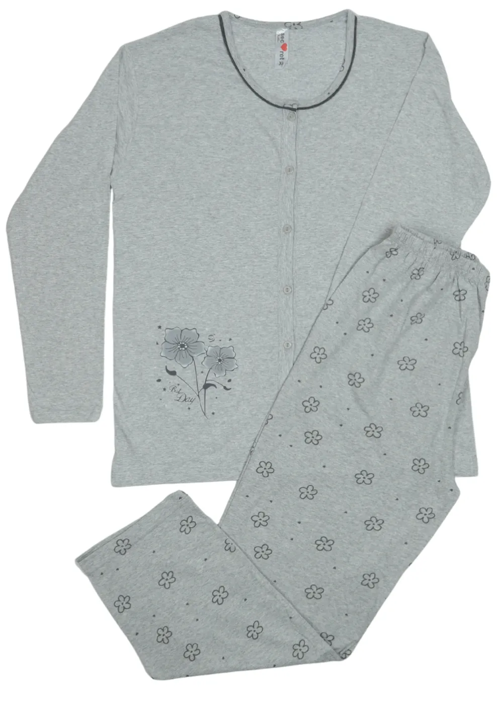 Pijama damă  din bumbac mânecă lungă și pantaloni lungi - 1