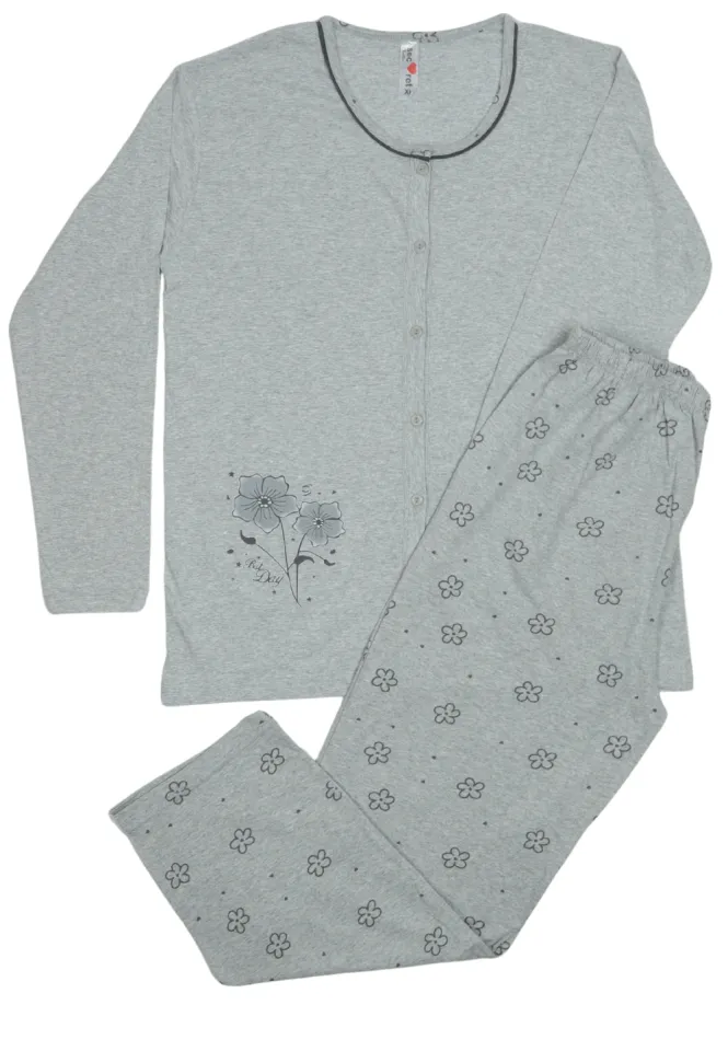 Pijama damă  din bumbac mânecă lungă și pantaloni lungi