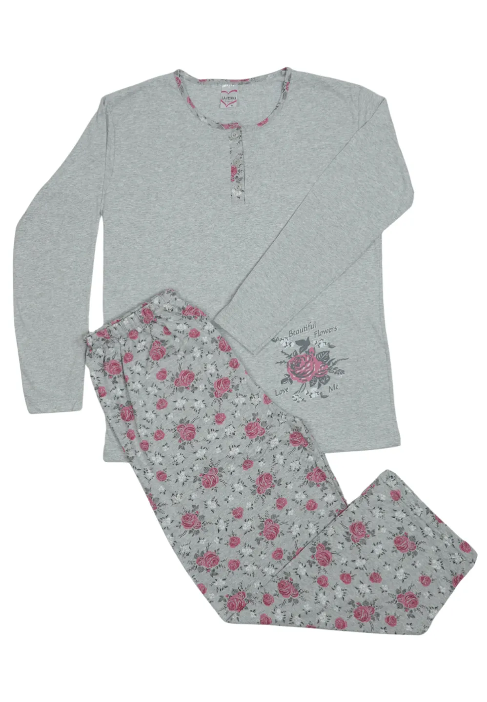 Pijama damă  din bumbac mânecă lungă și pantaloni lungi - 1