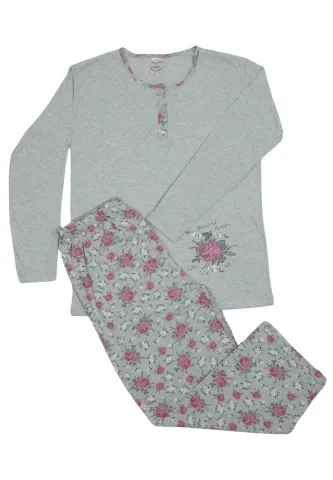 Pijama damă  din bumbac mânecă lungă și pantaloni lungi