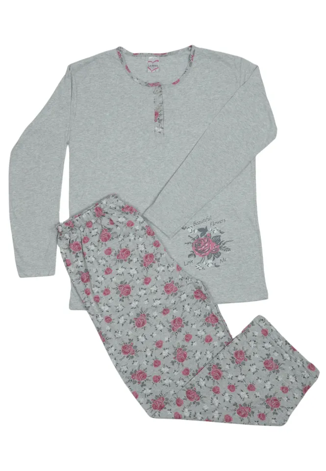 Pijama damă  din bumbac mânecă lungă și pantaloni lungi