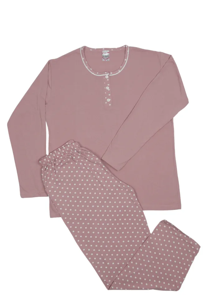 Pijama damă  din bumbac mânecă lungă și pantaloni lungi