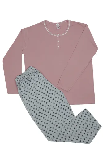 Pijama damă  din bumbac mânecă lungă și pantaloni lungi