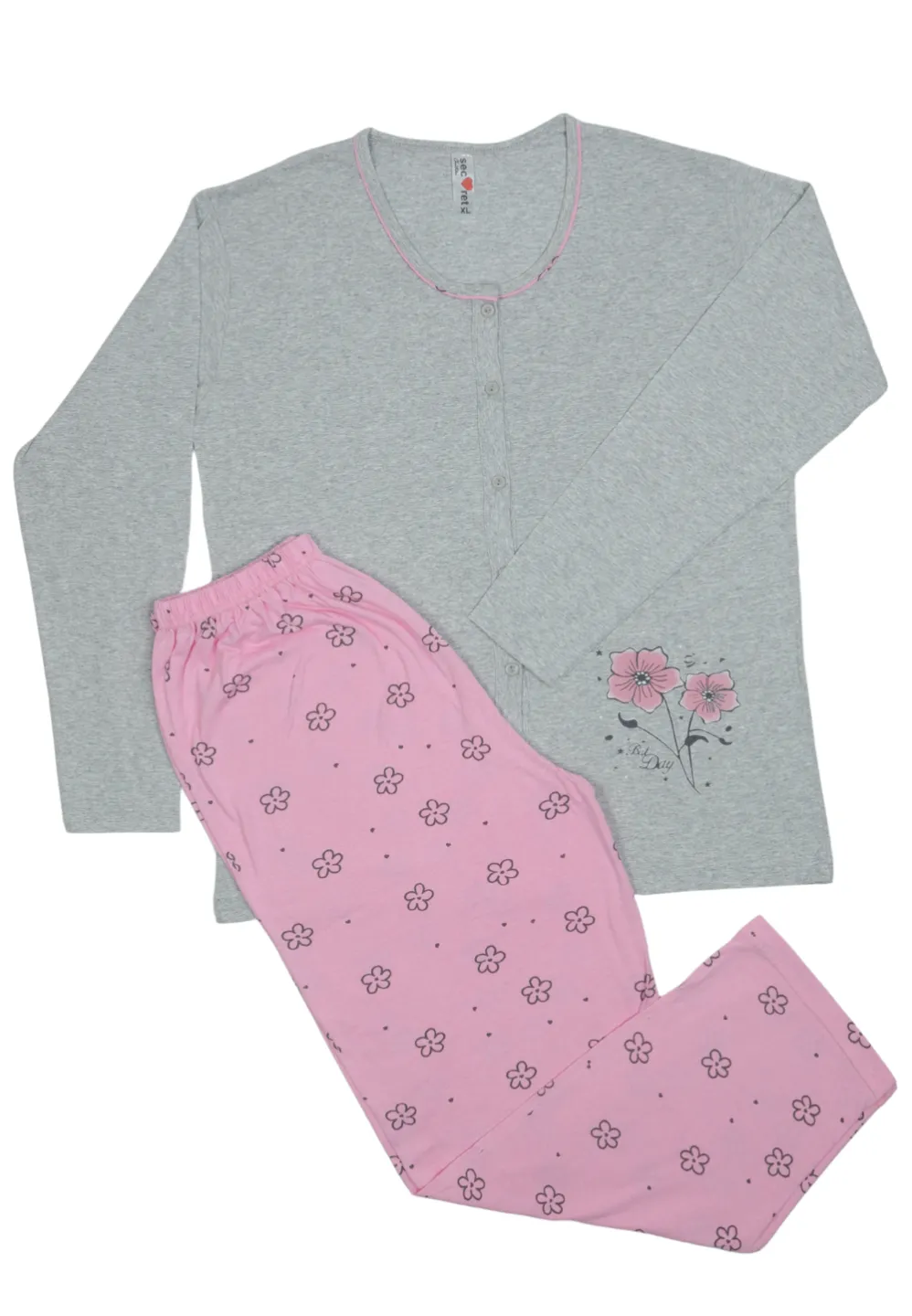 Pijama damă  din bumbac mânecă lungă și pantaloni lungi - 1