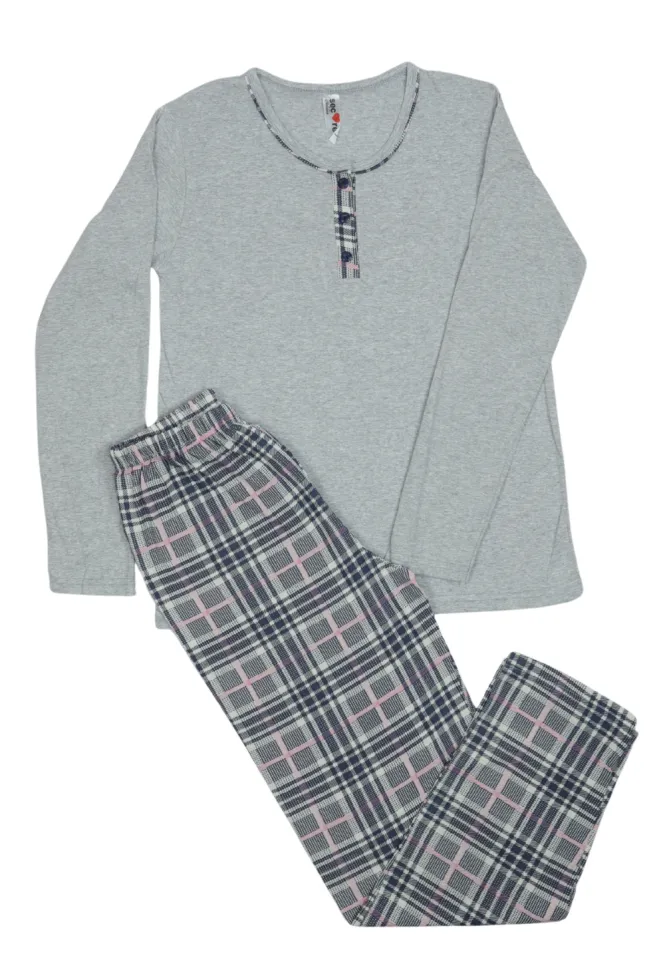 Pijama damă  din bumbac mânecă lungă și pantaloni lungi