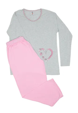 Pijama damă  din bumbac mânecă lungă și pantaloni lungi