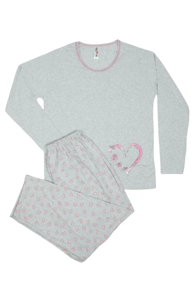 Pijama damă  din bumbac mânecă lungă și pantaloni lungi