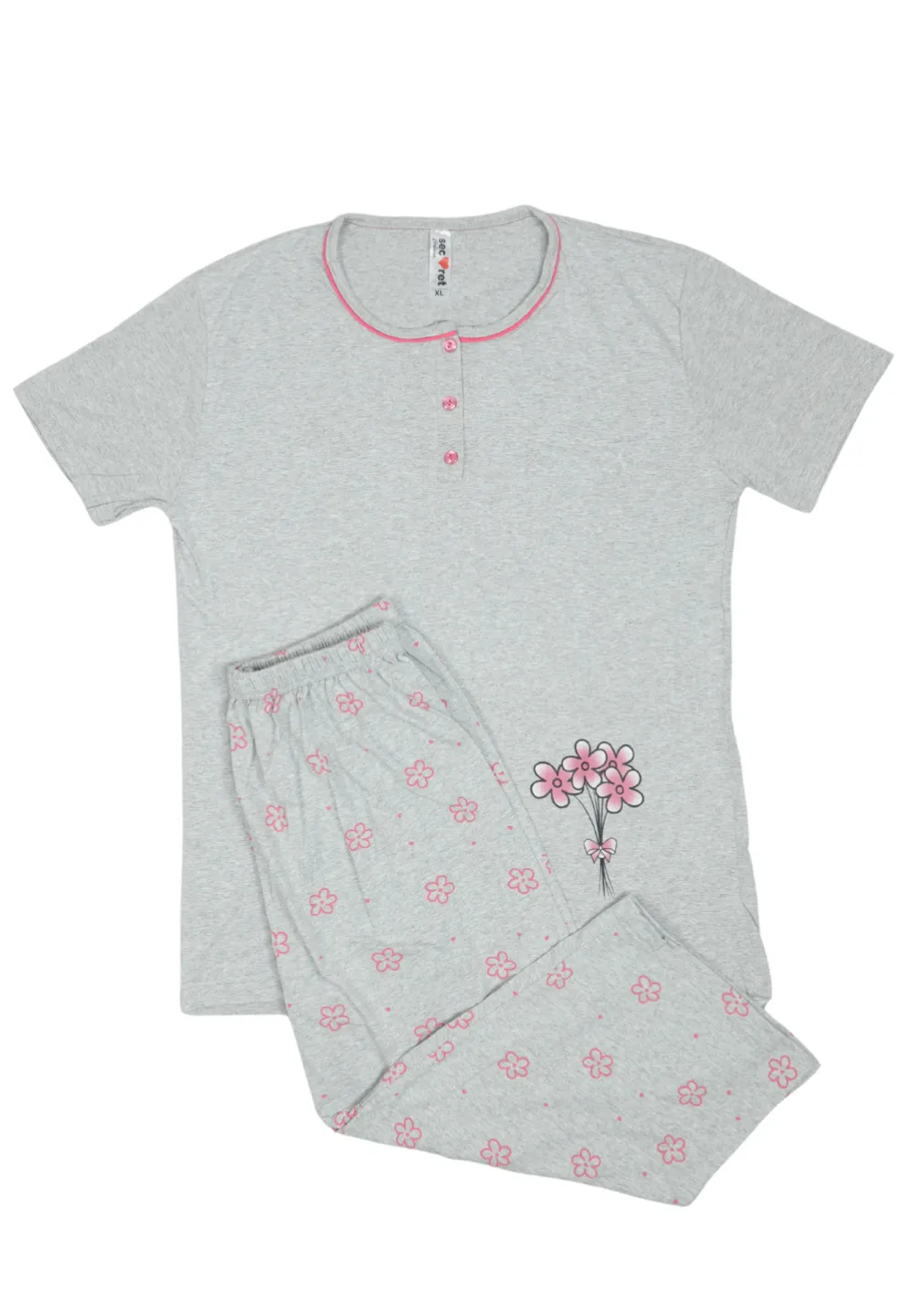 Pijama damă  din bumbac mânecă scurtă și pantaloni 3/4 - 1