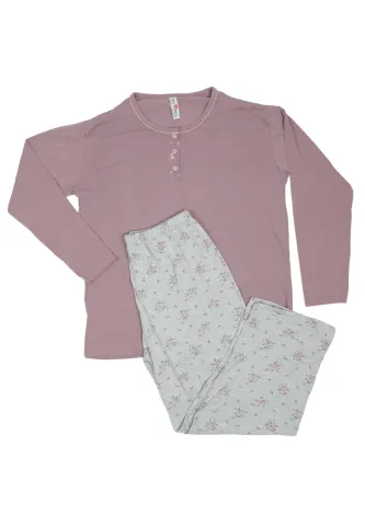 Pijama damă  din bumbac mânecă lunga și pantaloni lungi