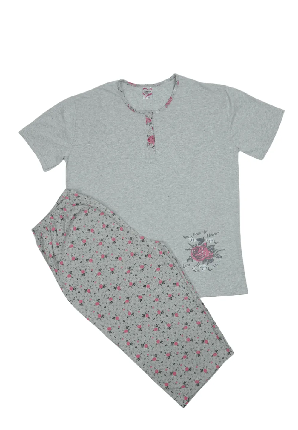 Pijama damă  din bumbac mânecă scurtă și pantaloni 3/4 - 1