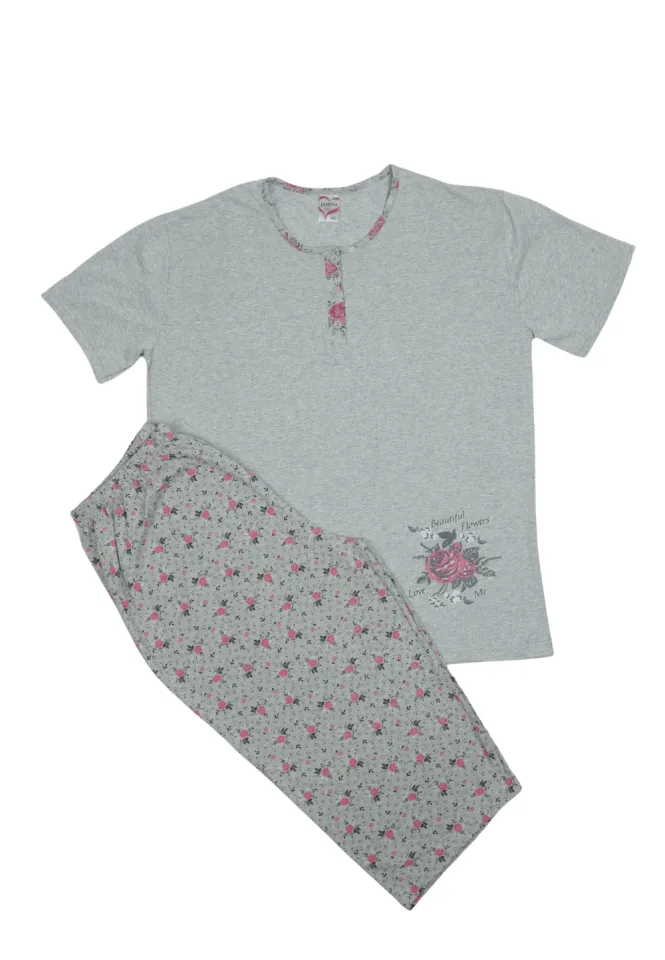 Pijama damă  din bumbac mânecă scurtă și pantaloni 3/4