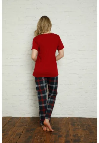 Pijama dama din bumbac, tricou cu imprimeu ,,His Queen'' și pantaloni lungi asortați hover