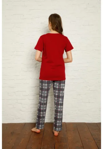 Pijama dama din bumbac, tricou cu imprimeu ,,Mrs'' și pantaloni lungi asortați hover