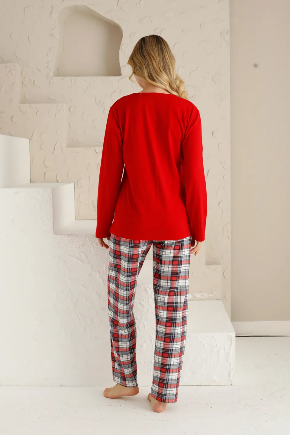 Pijama damă, mânecă lungă, pantaloni lungi, imprimeu Connected - 4