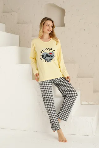 Pijama damă, mânecă lungă, pantaloni lungi, imprimeu Happy Mother's Day hover