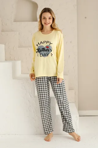 Pijama damă, mânecă lungă, pantaloni lungi, imprimeu Happy Mother's Day
