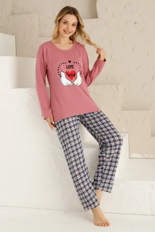 Pijama damă, mânecă lungă, pantaloni lungi, imprimeu Love Mama hover