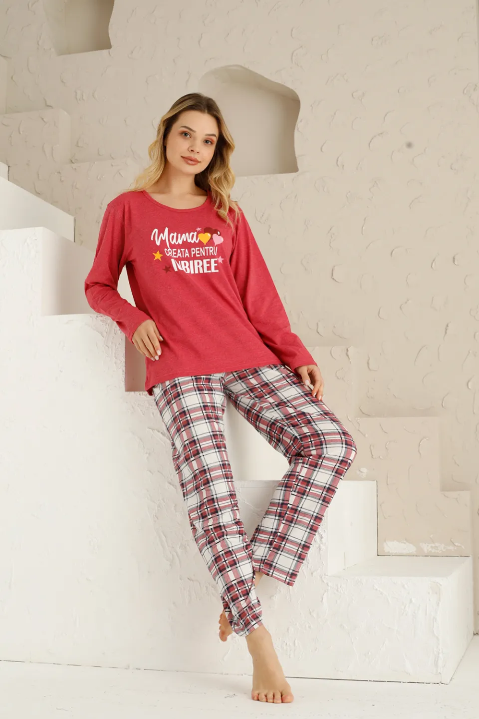 Pijama damă, mânecă lungă, pantaloni lungi, imprimeu Mama – creată pentru iubire - 2